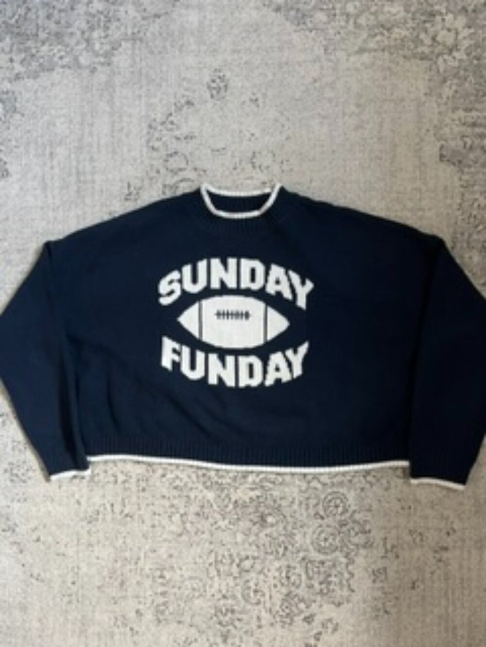 🧡3/15 Jessica Simpson "Sunday Funday" Football Navy Cropped Sweater M